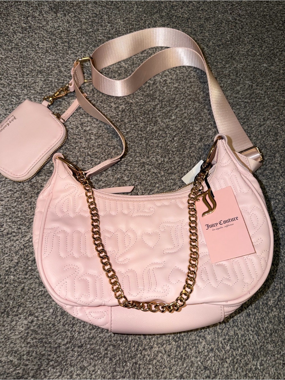 Juicy CouturePink Quilted Logo Shoulder Bag with Gold Chain